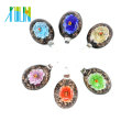 Good Quality Flat Oval Mother Gift Flower Lampwork Glass Focal Bead Pendants 12pcs/box, MC0050